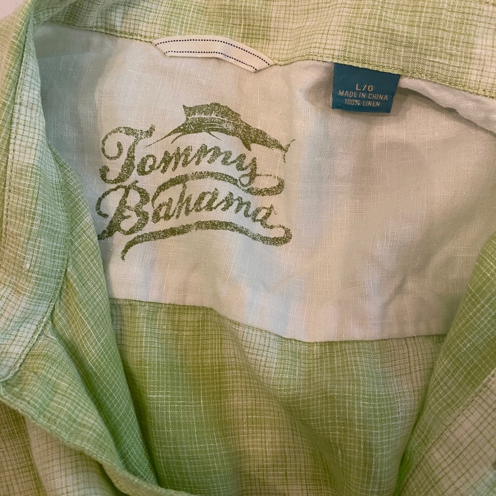 Tommy Bahama Lime Green Plaid 100% Linen Long Sleeve Button Up Shirt SZ L - Picture 3 of 6